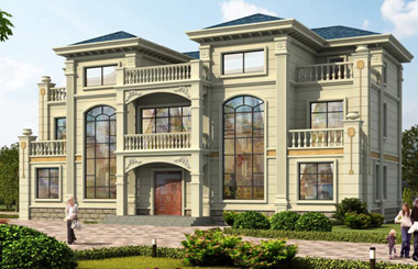 農(nóng)村歐式風(fēng)格三層別墅自建房，帶有堂屋設(shè)計(jì)，對(duì)稱(chēng)設(shè)計(jì)，上檔次