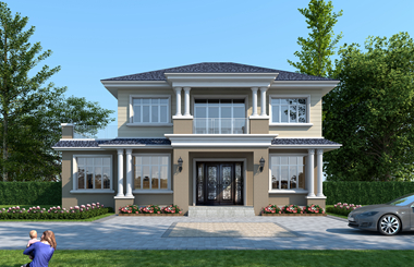 二層歐式別墅設(shè)計(jì)圖，外觀配色高端大氣