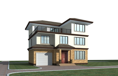 農(nóng)村現(xiàn)代簡(jiǎn)約三層帶車庫(kù)房屋設(shè)計(jì)圖，左右不開(kāi)窗戶型